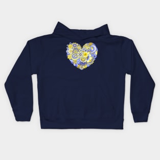 Yellow and Blue Elegant Floral Design Kids Hoodie